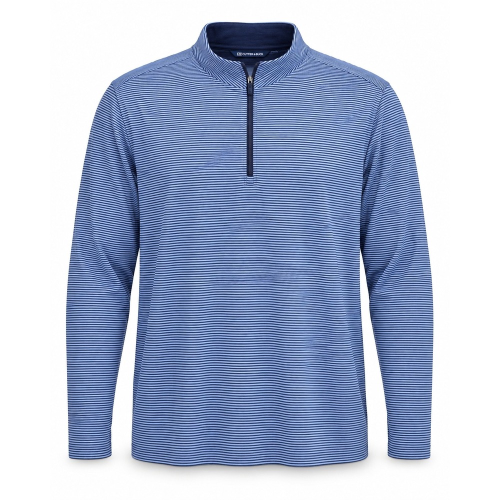 Cutter & Buck Mens 4XB Blue Striped Quarter Zip Pullover Big & Tall Performance